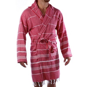 Peignoir turc unisexe décontracté de luxe en tissu Pestemal 100% coton à capuche, motif rayé, grande taille, élégant, séchage rapide, respirant - Product Image 6
