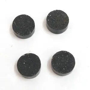 Natural black druzy 8mm round flat druzy agata crystal 2.5 cts pietra preziosa sciolta per la fornitura di gioielli pietre druzy