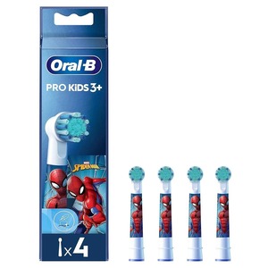 Oral-B Pro Kids Spiderman-têtes de brosse à dents de rechange originales pour brosse à dents électrique-poils extra souples, blanc lot de 4 - Product Image 1