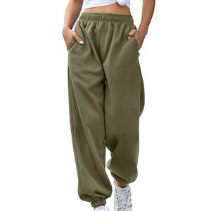 กางเกงผ้าฟลีซผ้าฝ้ายสำหรับออกกำลังกายกางเกงวอร์มทรงแบ็กกี้ทรงหลวมเอวยางยืดเรียบกางเกงโยคะระบายอากาศได้ดีขนาดพิเศษ - Product Image 1