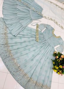 Hermoso diseñador bordado indio Palazzo Sharara Salwar trajes pesados Faux Georgette Net estilo paquistaní ropa de fiesta de boda - Product Image 6