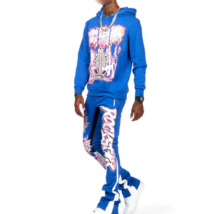 2025 personalizado hombres 100% algodón calidad Premium gimnasio conjunto transpirable de talla grande chaqueta con capucha pantalones invierno Jogger impreso chándales - Product Image 4