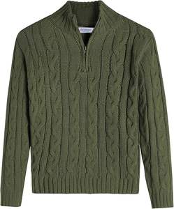 เสื้อสเวตเตอร์แบบสวมหัวสายถักซิปครึ่งเส้นสำหรับผู้ชายเสื้อสเวตเตอร์แบบลำลองมีสไตล์กันรอยยับป้องกันการเกิดริ้วรอย100% ผ้าฝ้ายคอมบ์โลโก้ด้านหน้า - Product Image 4