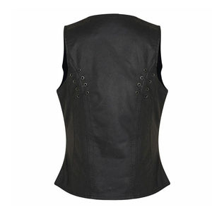 Gilet de moto en cuir véritable pour femme, imperméable, écologique, design personnalisé réglable, col en V, sans manches, gilet de motard - Product Image 2