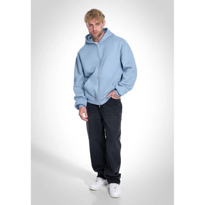 Nouveau hommes personnalisé de haute qualité 100% coton polaire tissu bleu clair couleur solide motif sérigraphie pull à capuche pour hommes - Product Image 2
