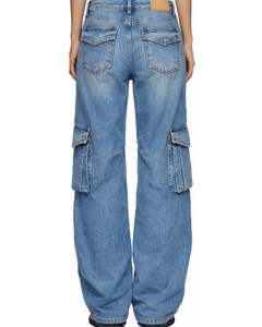 Pantalones Vaqueros Cargo Azules Personalizados para Mujer, Cintura Alta, Pierna Ancha, con Bolsillos Utilitarios, Ropa Urbana de Moda, Suministro del Fabricante, OEM - Product Image 2