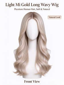 Perruque longue ondulée en cheveux humains couleur or clair, avec une ligne de cheveux naturelle et douce, pour un usage quotidien - Product Image 3