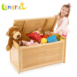 Boîte de rangement en bois à clapet, organisateur simple en bois pour poupées et jouets d'enfants, forme rectangulaire durable - Product Image 4