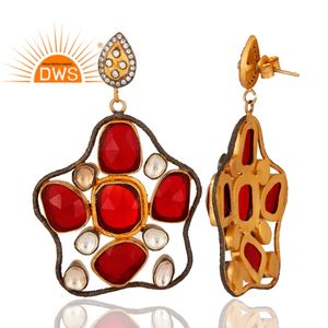Pendientes colgantes florales de plata de ley con múltiples gemas naturales, diseño elegante, joyería personalizada para mujer, regalo para ella. - Product Image 3