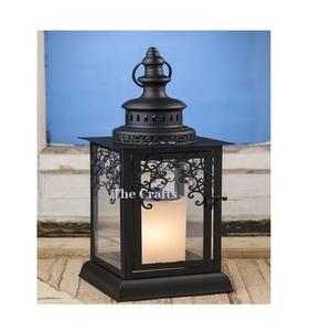 Juego de dos farolillos de color negro de hierro, farolillos colgantes de tamaño y forma personalizados para uso en hoteles y restaurantes - Product Image 3