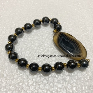 Bracelet en pierre de cristal d'obsidienne noire fabriqué à la main unisexe Pierres naturelles Bracelet de mode Bijoux par l'artisanat - Product Image 2