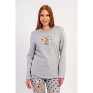 Conjunto de Pijama KADIN 2IPLIK con Cuello Redondo y Manga Larga, Diseño Ovalado - Gris - Gris - Product Image 2