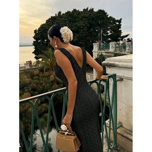 Vestido Maxi Elegante de Punto con Tirantes y Cuello en V para Mujer, Marca Jane, con Patrón de Trenzas, Ideal para Eventos Nocturnos y Fiestas - Product Image 2