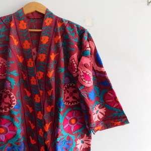 Handmade Women's Suzani Jacket Embroidered Cotton Winter <b>Coat</b> in Long or Short Robe Style Boho Style - Product Image 3