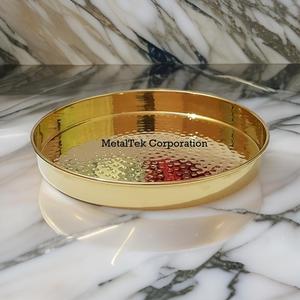 Bandeja Redonda Dorada Martillada de Alta Calidad para Servir Alimentos, Vajilla de Lujo Estilo Árabe, Bandejas Metálicas Decorativas para Almacenar Frutas - Product Image 5