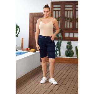 Shorts en coton bleu marine grande taille avec ceinture élastique - Product Image 5