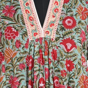 Robe longue en coton imprimé à la main, style bohème, longueur genou, design personnalisé, vêtements décontractés, taille XS, durable, lavable - Product Image 3