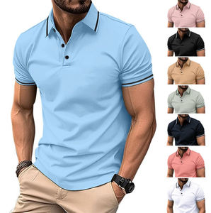 Camiseta de Polo de gama alta para hombre, estampado de patrón sólido, cuello de equitación, camiseta de manga corta, tela de punto informal inteligente con parte delantera - Product Image 3