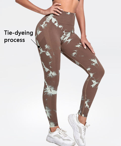 Pantalones de Yoga de cintura alta con glúteos fruncidos para mujer, mallas de yoga con tinte de corbata para Gimnasio Deportivo sin costuras con logotipo personalizado - Product Image 5