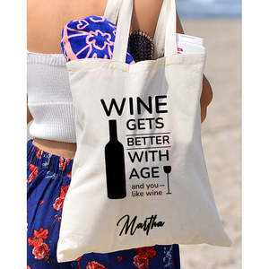 Sacs fourre-tout pour vignerons avec motif 'Le vin s'améliore avec le temps', couleur unie, pour les amateurs de vin - Product Image 4