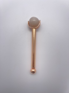 100% จริงธรรมชาติRose Quartz Facialหยกฮาร์ดแวร์Rollerสแตนเลสสังกะสีอัลลอยด์Rod Rose - Product Image 2