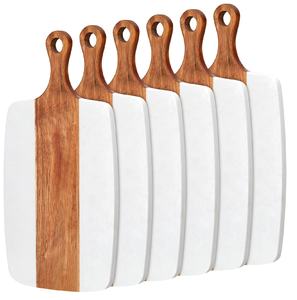 Tabla de cortar de madera y mármol para verduras y frutas, fácil de limpiar, tabla de cortar redonda de madera y mármol con asa - Product Image 6