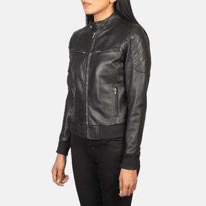 Blouson aviateur en cuir noir avec rembourrage en coton, vêtement d'extérieur respirant pour l'hiver et poches zippées - Product Image 6