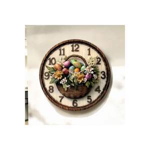Colorful Printed Patterned Flower Basket Embossed Wooden Silent <b>Wall</b> <b>Clock</b> <b>50cm</b> Gift - Product Image 1