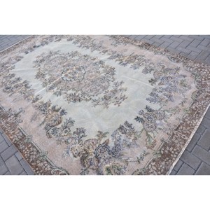 Tapis Vintage en Laine Turque 6ft X 9.5ft Beige Marron Patchwork Design pour Salon Décor Plat Tissage Technique Support en Latex - Product Image 4