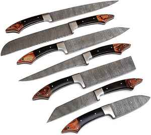 Ensemble de couteaux de chef 7 pièces en acier Damas fait à la main personnalisé Couteaux avec manche en bois Ensemble de couteaux de cuisine - Product Image 1