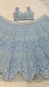 Women Sky bule Heavy Embroidered Floor-Length Lehenga Choli Dupatta Bridal Party Wedding Wear Sun Protection Quick Dry - Product Image 4