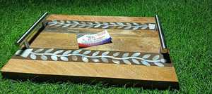 Bandeja de lujo con mango de madera con incrustaciones de madreperla hecha a mano Ramadán Mubarak Postre y plato para servir Fecha Eid Mubarak especial - Product Image 2