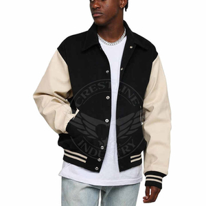 Veste universitaire de base à broderie personnalisée surdimensionnée en usine veste à manches en cuir noir et blanc pour les vestes pour hommes du collège - Product Image 3