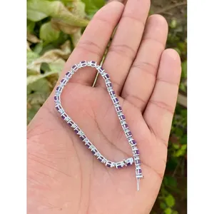 สร้อยข้อมือเทนนิสทองคำ 14k ประดับอเมทิสต์และเพชรทรงรี เครื่องประดับแฟชั่น - Product Image 5