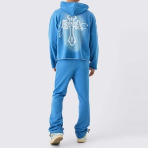 Sudadera unisex con lavado ácido, sudadera informal de 100% algodón con capucha y conjuntos de Jogger de talla grande, venta al por mayor, trajes de sudor elásticos de 2 piezas - Product Image 2