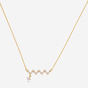 Collier en argent 92,5 avec placage en or rhodié 18 carats, diamant taille princesse, perle, motif géométrique, chaîne à maillons, style tendance pour cadeau - Product Image 1
