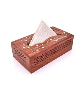 Cajas de almacenamiento de servilletas de madera Natural modernas de la mejor calidad 100%, tapa de madera, flor, soporte de pañuelos hecho a mano ecológico para el hogar - Product Image 5