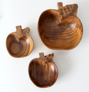 Bol en bois d'acacia 3 pièces en forme de pomme pour buffet de restaurant et salle à manger contemporaine - Product Image 2