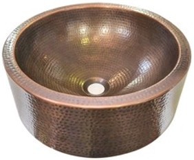 Lavabo/lavabo de baño de granja de cobre puro con forma redonda antigua con material metálico de diseño en relieve de flores - Product Image 5