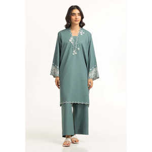 ชุดเซ็ตผ้าฝ้ายสำหรับผู้หญิง สีเขียวอมฟ้า ลายด็อบบี้ ปักลาย สไตล์ฤดูใบไม้ผลิ/ฤดูร้อน ชุดสองชิ้น ความยาวเหนือเข่า ไซส์ XS และ XXS - Product Image 6