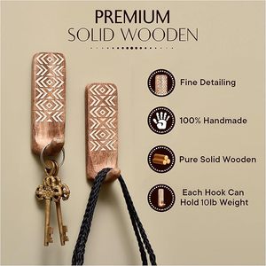 Ganchos adhesivos de madera de estilo bohemio, ganchos de pared adhesivos decorativos para llavero y almacenamiento colgante de ropa, sin daños en paneles de yeso - Product Image 5