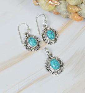 Violet Turquoise Tendance Gemstone Pendentif Boucles D'oreilles Ensemble 925 Sterling Silver Fine Jewelry Pendentif Avec 925 Timbre Bijoux En Argent - Product Image 3