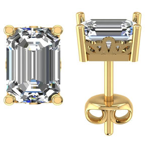 Topcarat D Color 1 CT VVS corte esmeralda diamante simulado Stud pendientes Moissanite rodio plateado 925 plata esterlina Mujer - Product Image 1