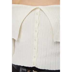 Top de punto de viscosa/poliéster con cuello de lazo y hombros descubiertos, estilo casual - Product Image 2