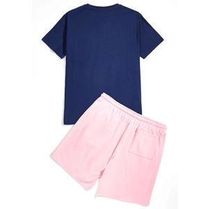 Novedad en camisetas de manga corta de verano para hombre, pantalones cortos, conjunto doble, estilo informal, gran oferta, producto OEM, cintura elástica, Color de contraste - Product Image 4