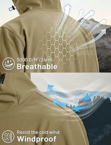 Veste Softshell à Capuche pour Homme Imperméable Doublée en Polaire Veste de Pluie Légère Coupe-Vent Manteau d'Hiver Randonnée en Plein Air - Product Image 2