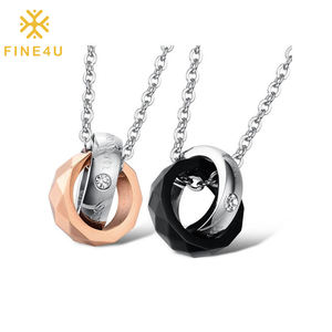 قلادة عصرية على طراز INS من الفولاذ المقاوم للصدأ بحلقتين مزدوجتين للأزواج، هدية عيد الحب، مجوهرات وقلادات - Product Image 1