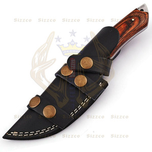 Cuchillo de acero damasco hecho a mano, hoja fija forjada, para caza, acampada, madera dura con mango - Product Image 6