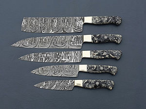 Nouveau 2025 Ensemble de couteaux de chef PRESTIGE BLADES 5 pièces OEM personnalisé, en acier Damas fait main, conception ambidextre, tranchant, durable, manche en corne noire - Product Image 5