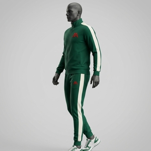 Conjunto Deportivo para Hombre en Verde Oscuro, Chaqueta Deportiva con Cierre Completo, Pantalones Jogger con Franjas Laterales Color Crema, Ropa Deportiva para Entrenamiento, Gimnasio, Fitness y Actividades - Product Image 4